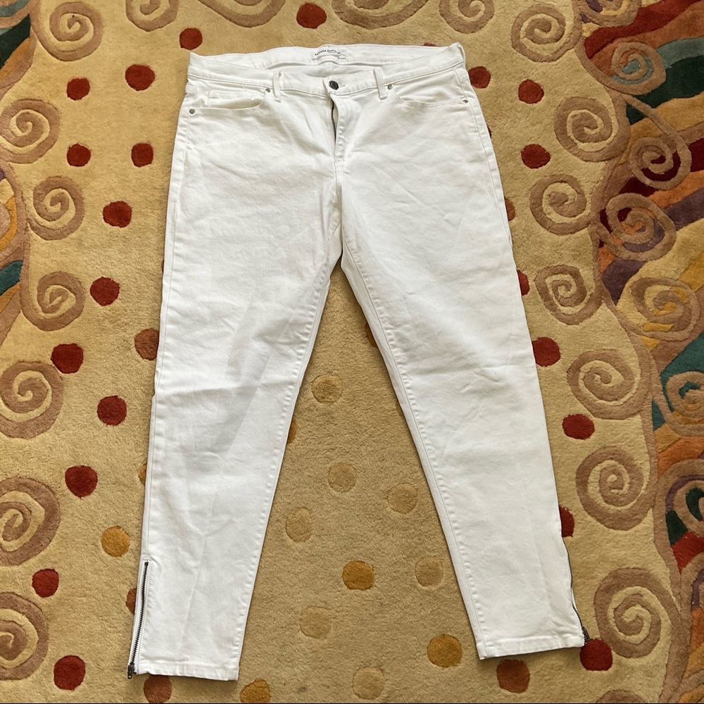 Banana Republic Whte Anke Zip Skinny Jeans Sz 31 Like New